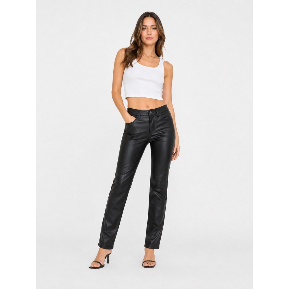 Cielo Jeans Coated Denim Pants Womens 7 Black Faux Leather Stretch Slim Leg‎